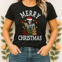 Merry Christmas Skull Skeleton funny  Women's T-Shirt thumb 2