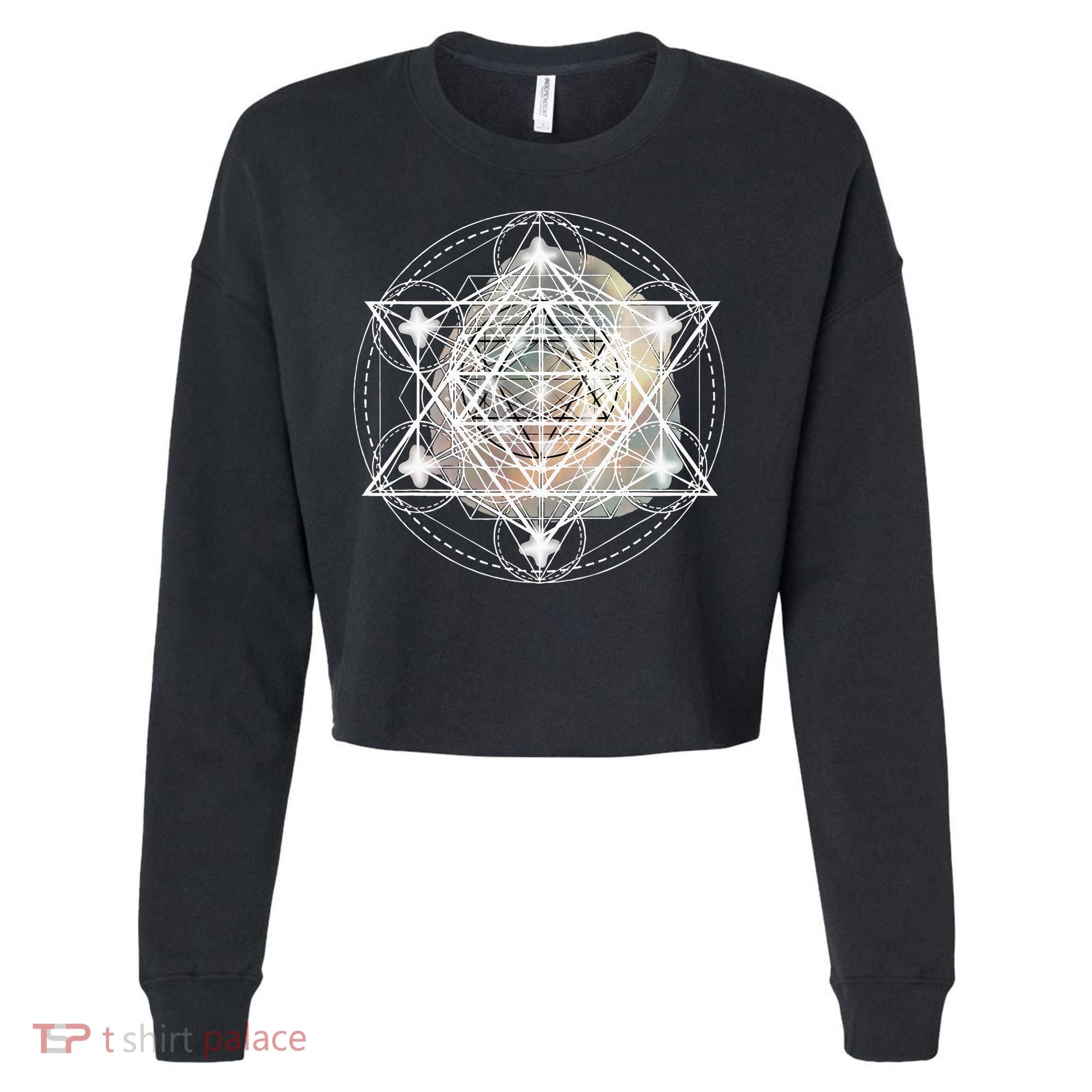 Metatron Cube Sacred Geometry Spiritual Yoga Cropped Pullover Crew