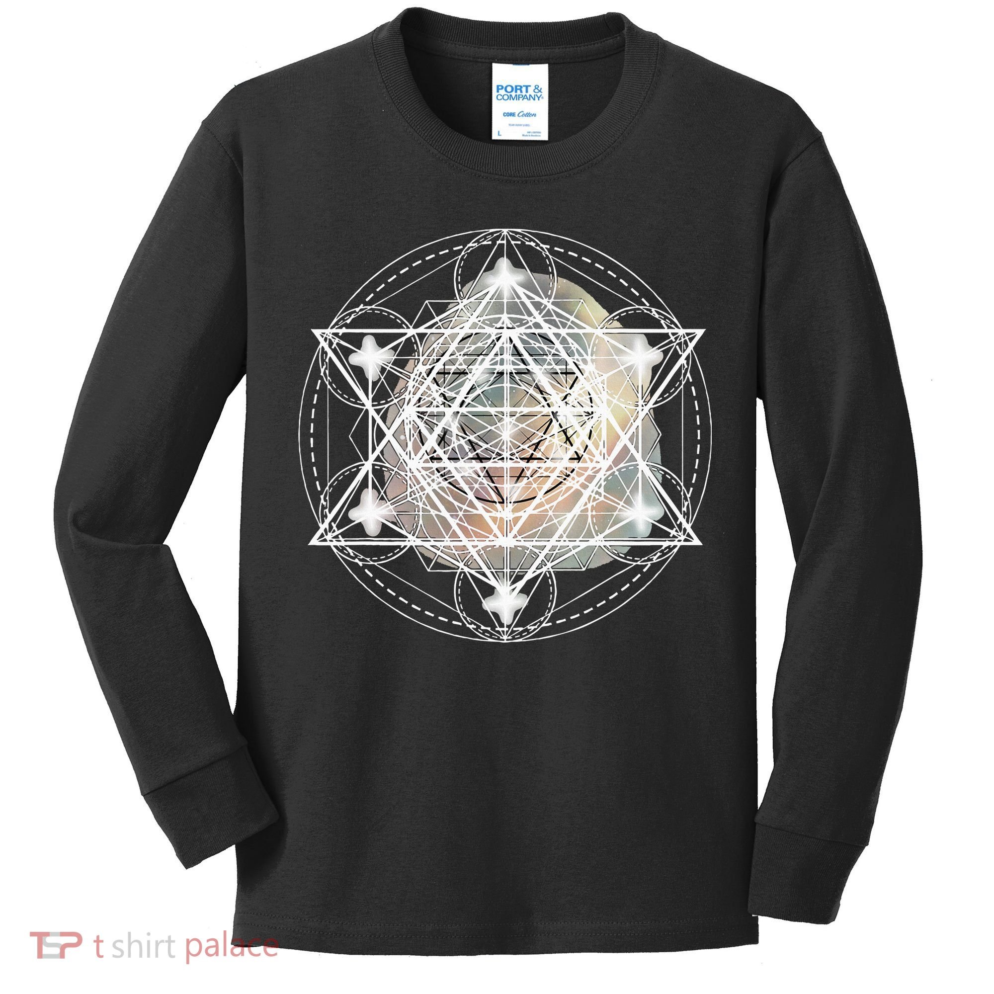 Metatron Cube Sacred Geometry Spiritual Yoga Kids Long Sleeve Shirt