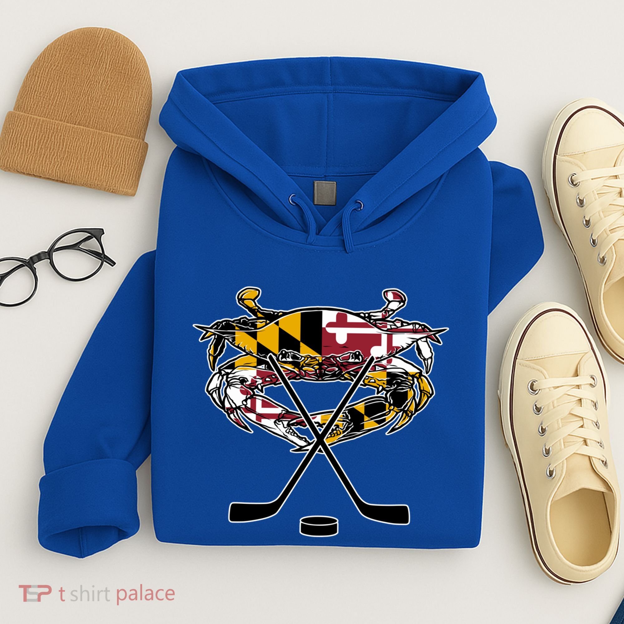 Maryland Crab State Pride Flag Gift Ice Hockey And Blue Crab Gift Hoodie