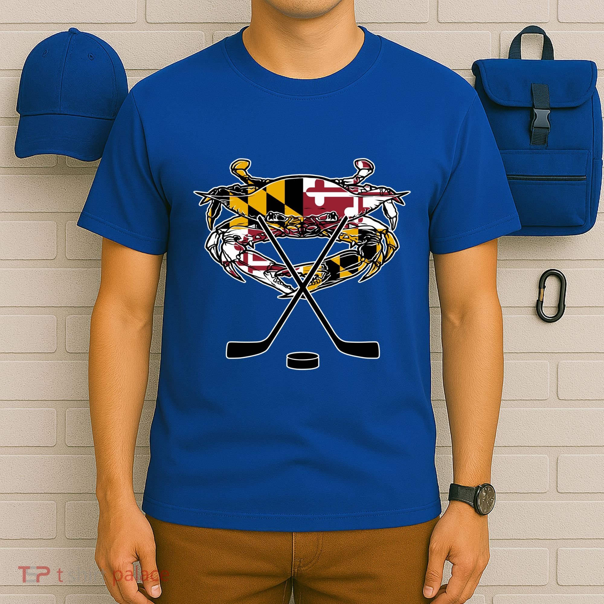 Maryland Crab State Pride Flag Gift Ice Hockey And Blue Crab Gift T-Shirt