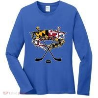 Maryland Crab State Pride Flag Gift Ice Hockey And Blue Crab Gift Women's Long Sleeve Shirt thumb 0