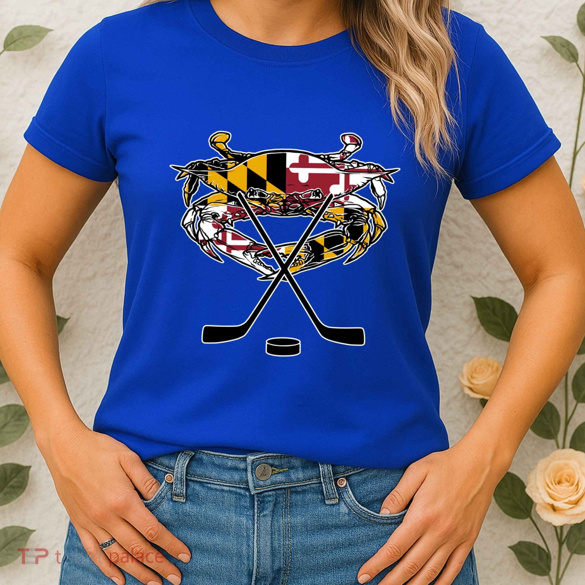 Maryland Crab State Pride Flag Gift Ice Hockey And Blue Crab Gift Women's T-Shirt