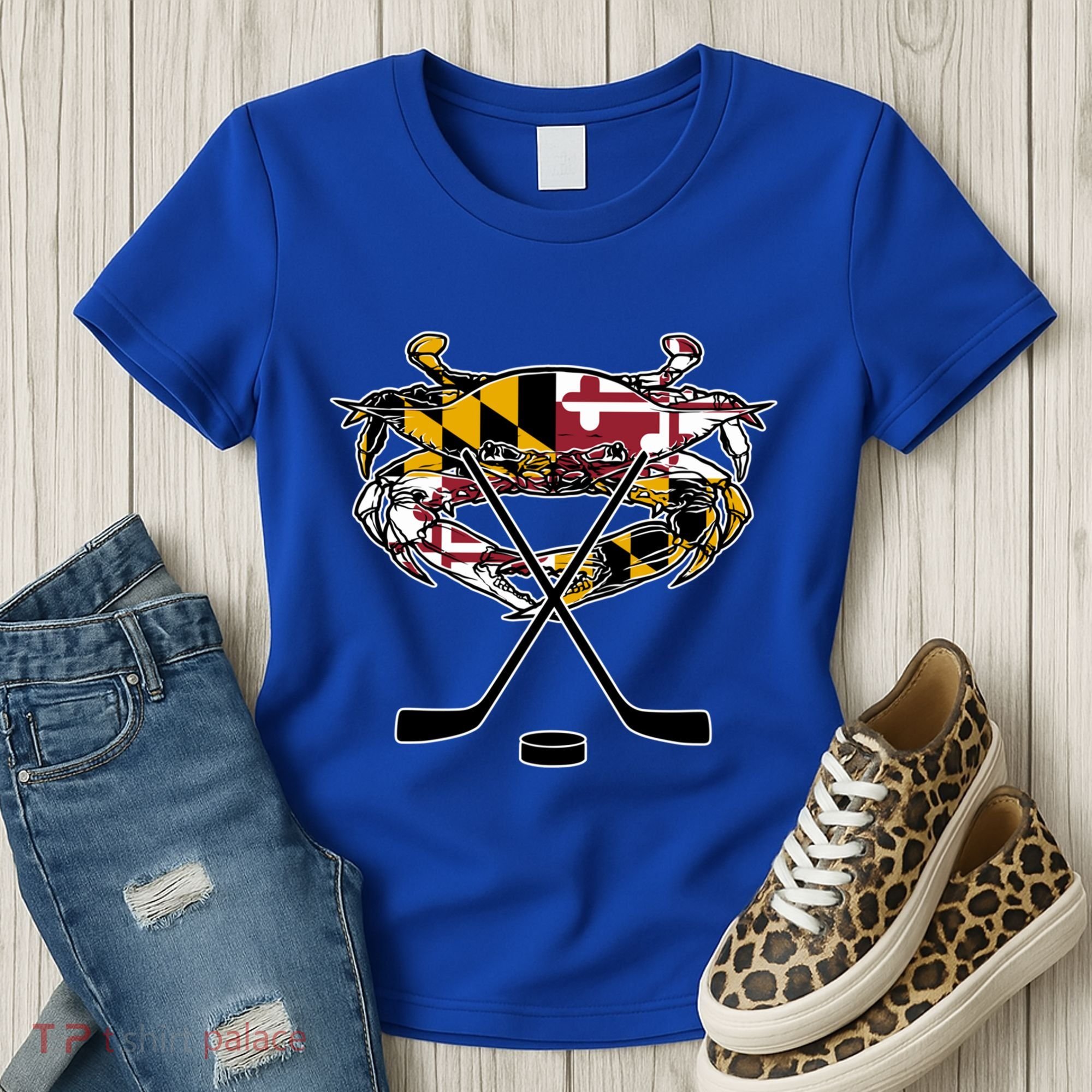 Maryland Crab State Pride Flag Gift Ice Hockey And Blue Crab Gift Women's T-Shirt