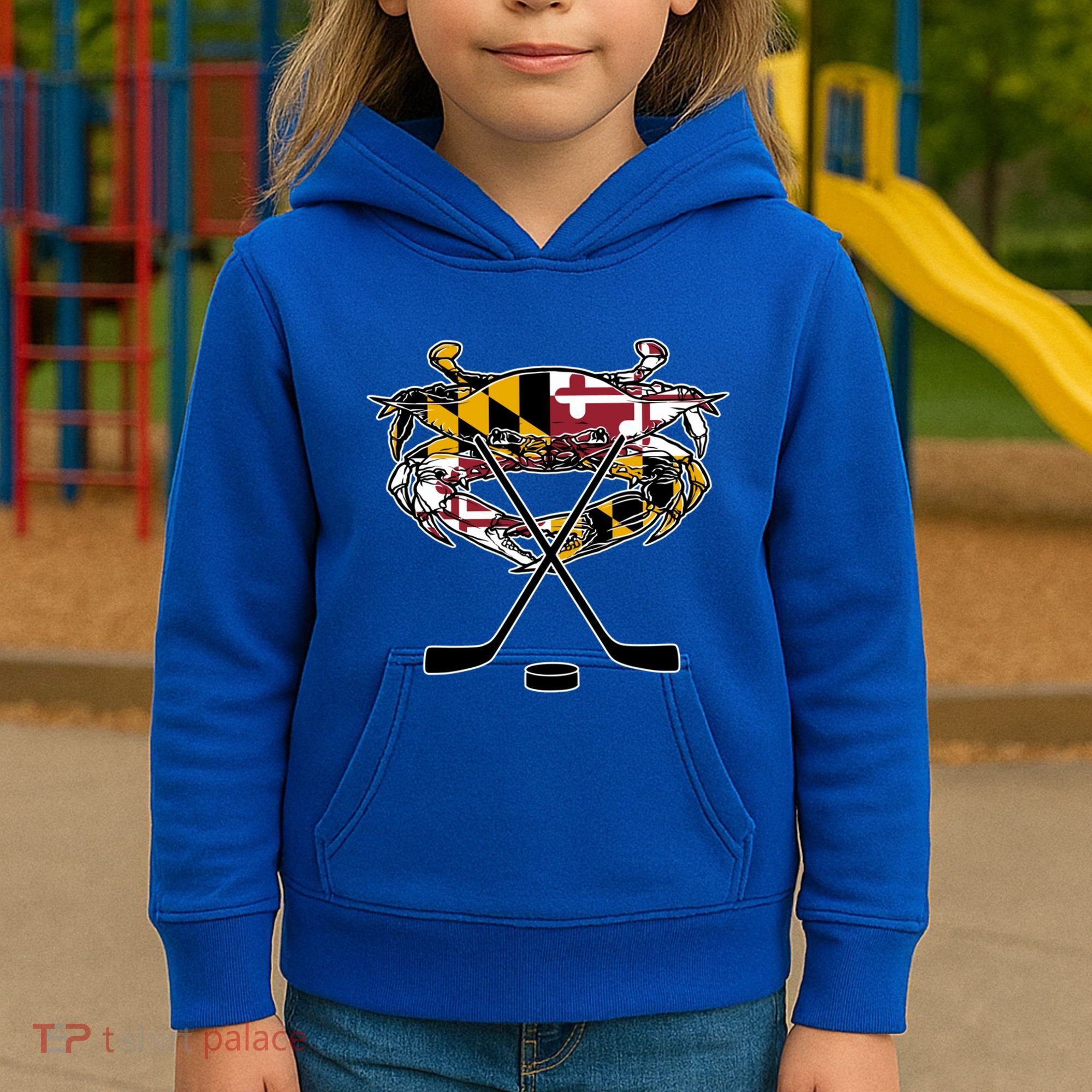 Maryland Crab State Pride Flag Gift Ice Hockey And Blue Crab Gift Kids Hoodie