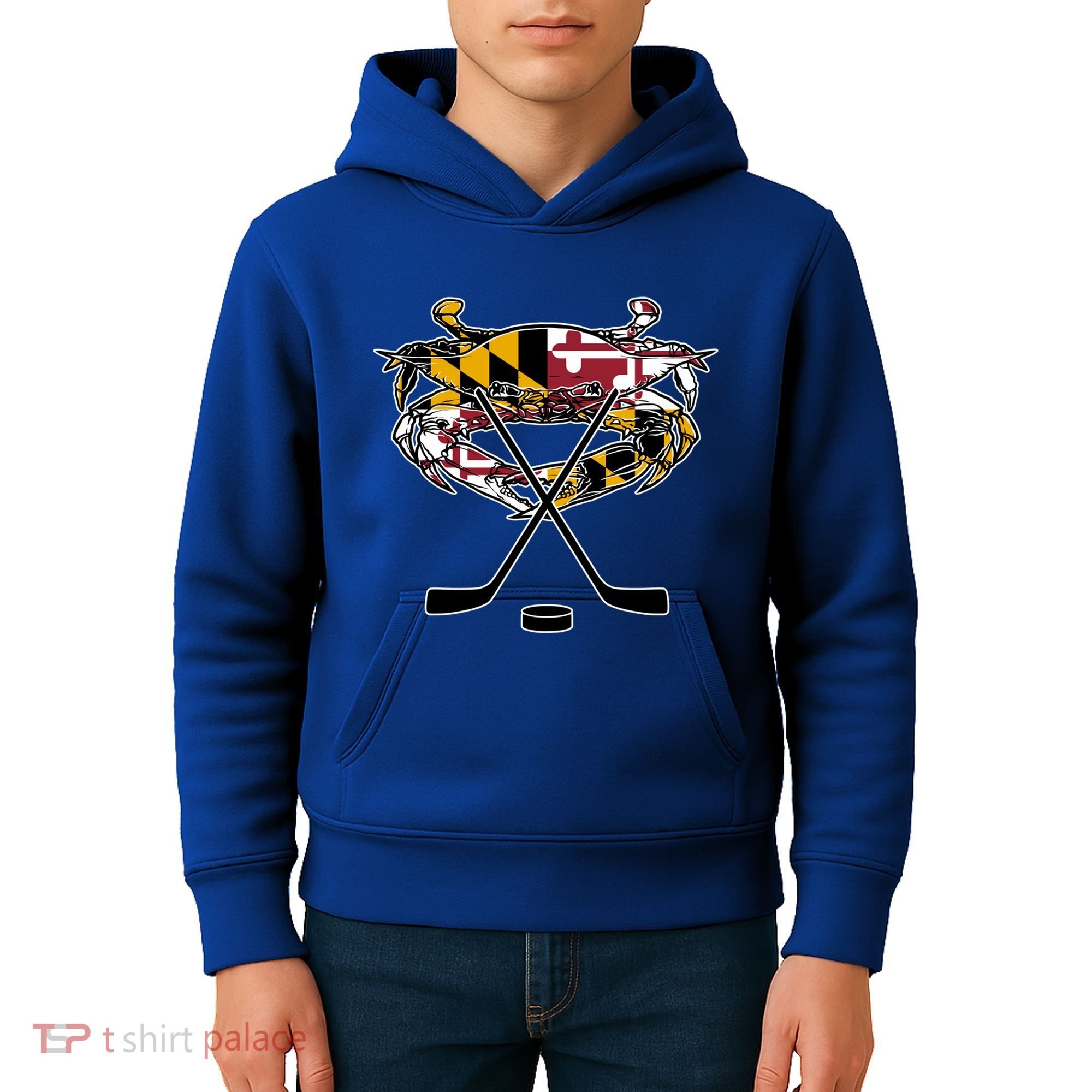 Maryland Crab State Pride Flag Gift Ice Hockey And Blue Crab Gift Kids Hoodie