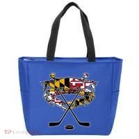 Maryland Crab State Pride Flag Gift Ice Hockey And Blue Crab Gift Tote Bag thumb 0