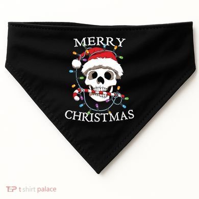 Merry Christmas Skull Skeleton USA-Made Doggie Bandana