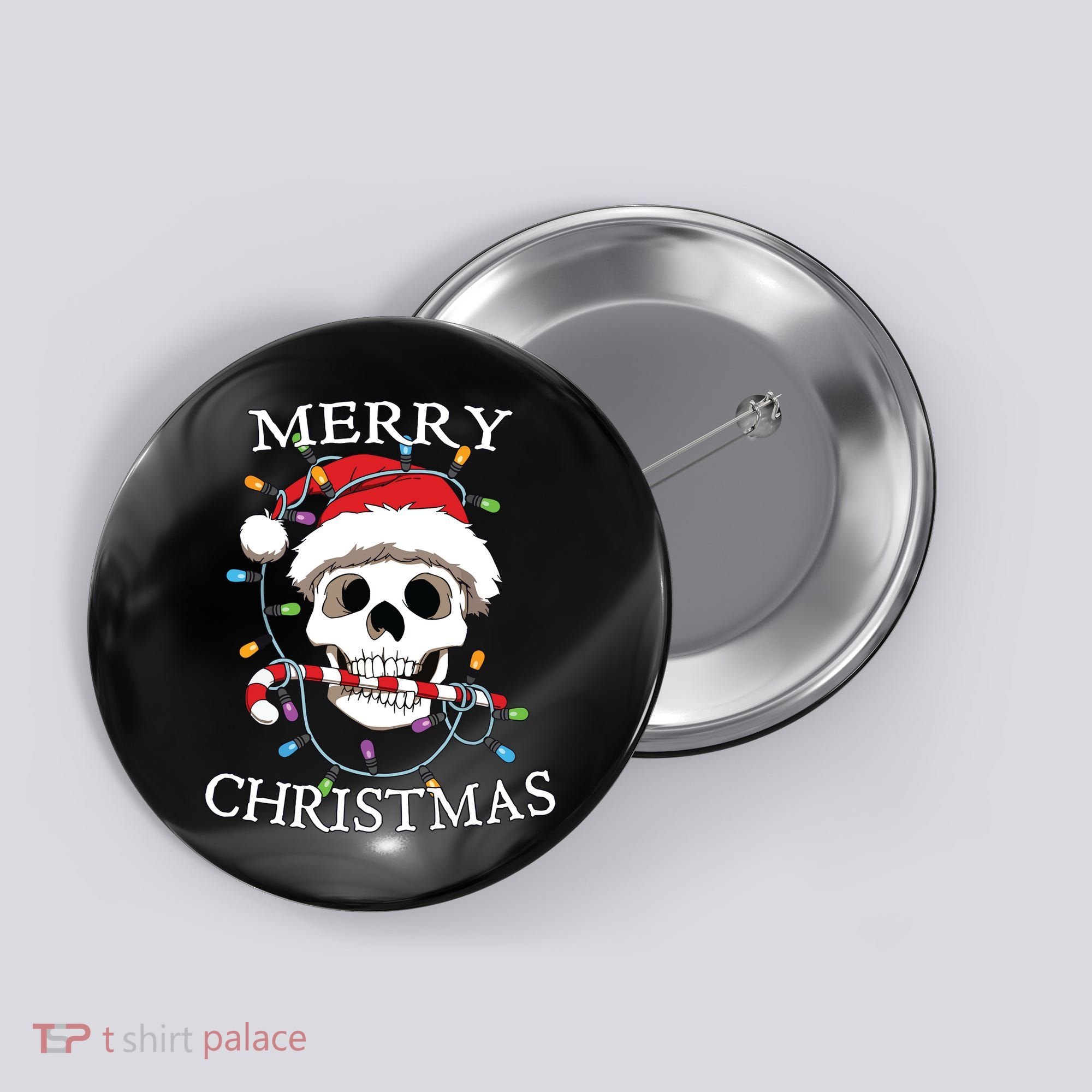 Merry Christmas Skull Skeleton Button