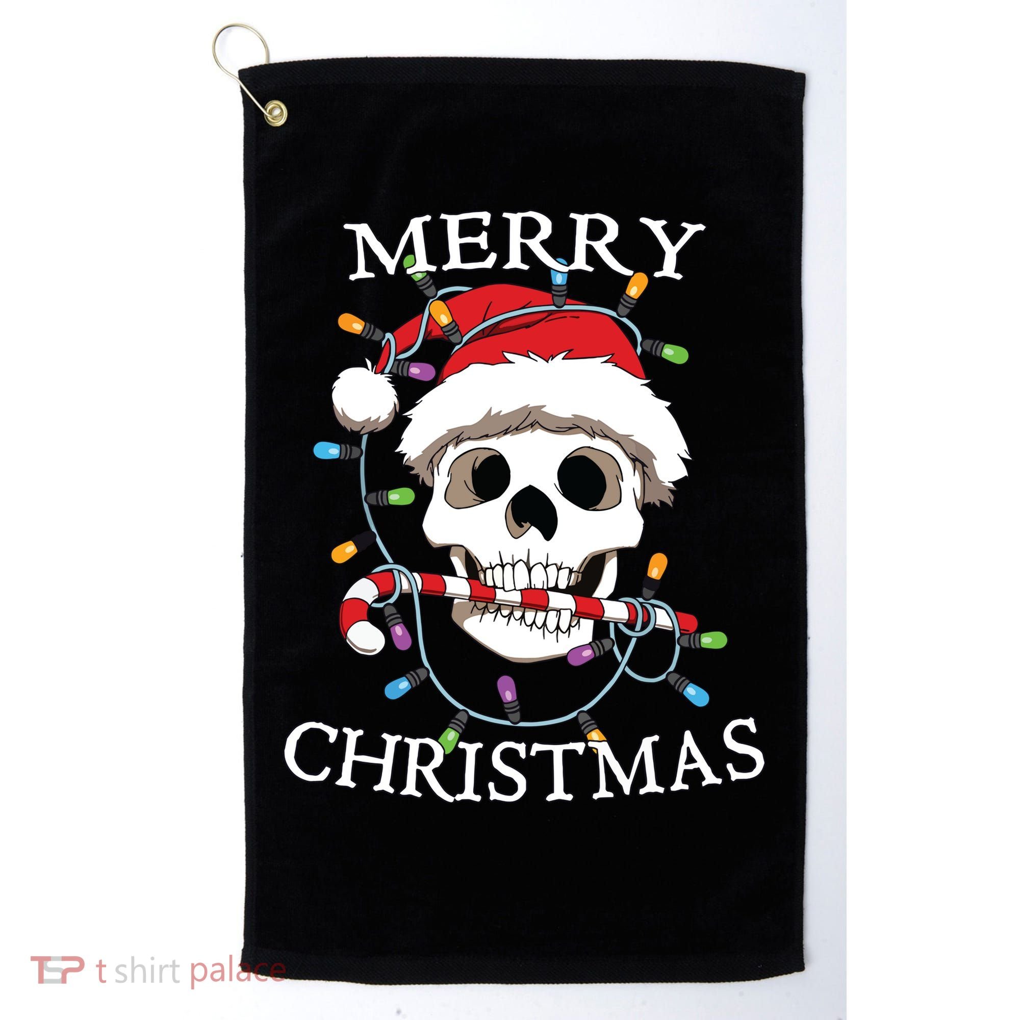 Merry Christmas Skull Skeleton Golf Towel