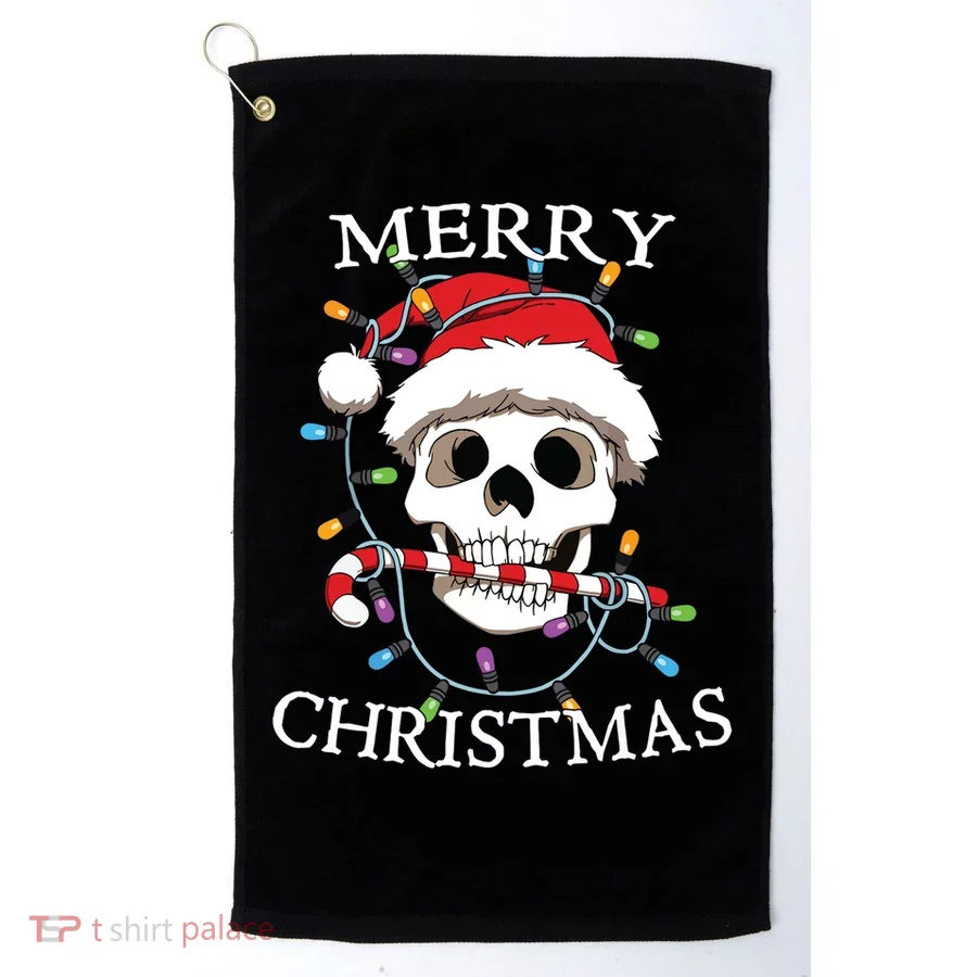 Merry Christmas Skull Skeleton Golf Towel