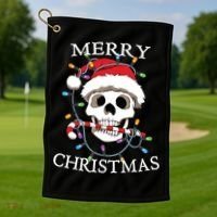 Merry Christmas Skull Skeleton Golf Towel thumb 1