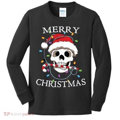 Merry Christmas Skull Skeleton Kids Long Sleeve Shirt