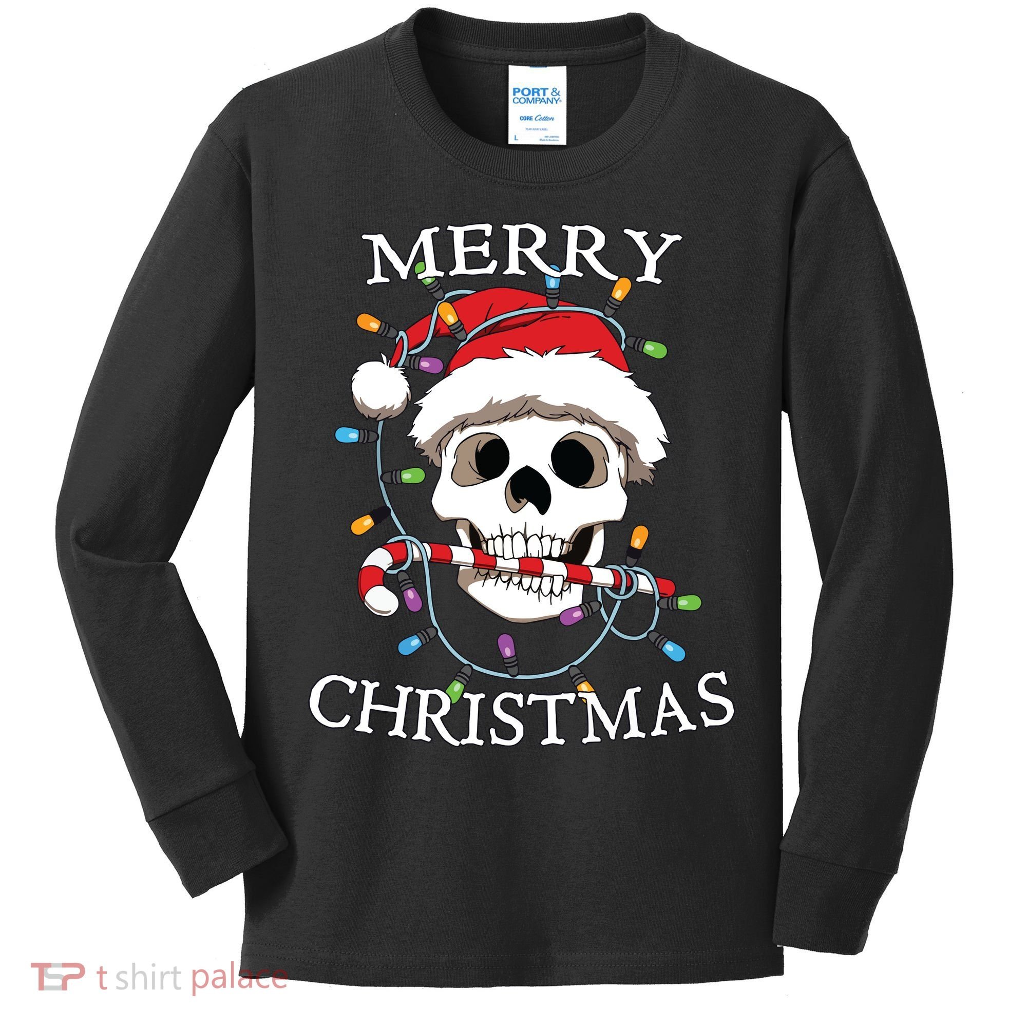 Merry Christmas Skull Skeleton Kids Long Sleeve Shirt