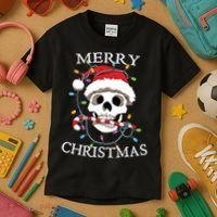 Merry Christmas Skull Skeleton Kids T-Shirt thumb 3