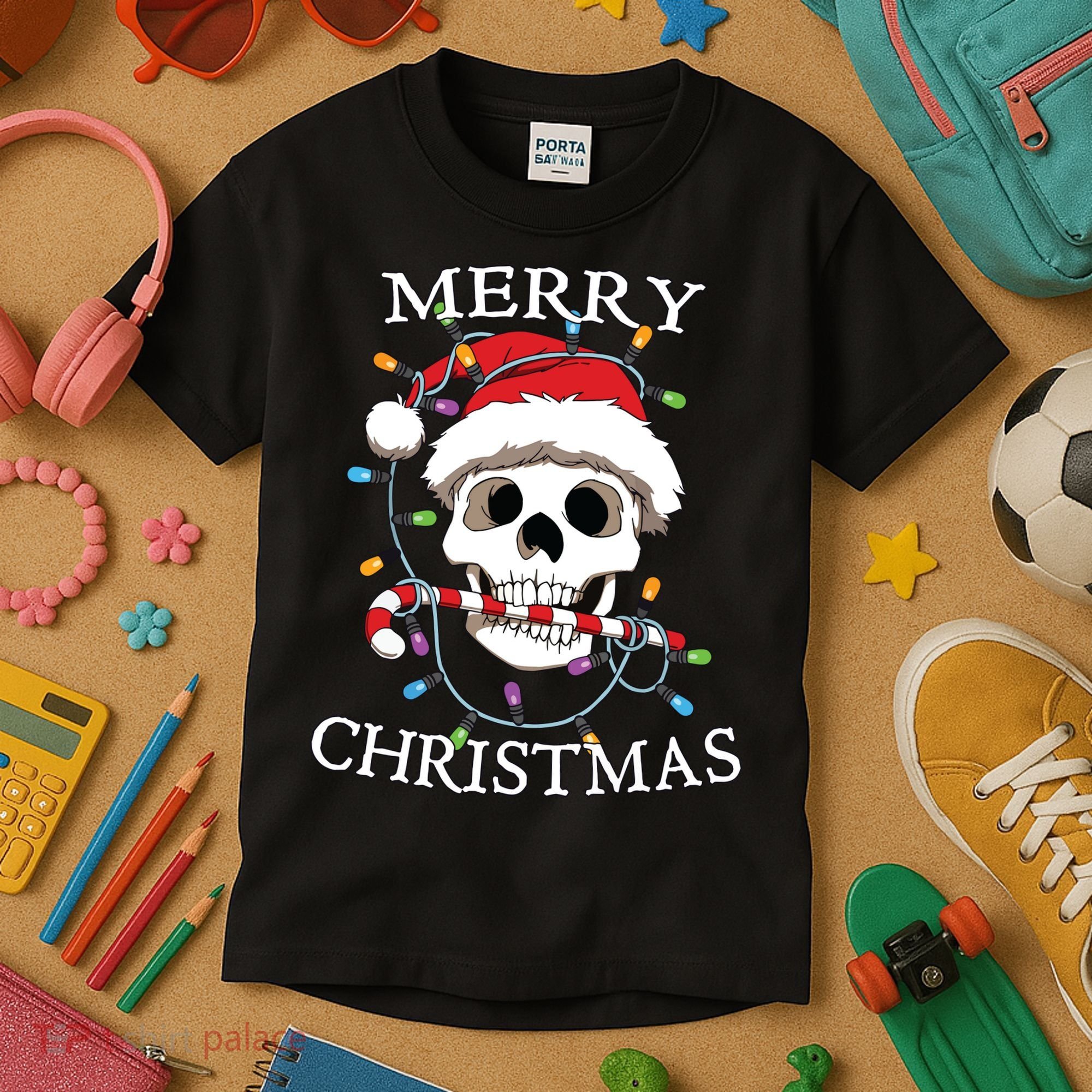 Merry Christmas Skull Skeleton Kids T-Shirt