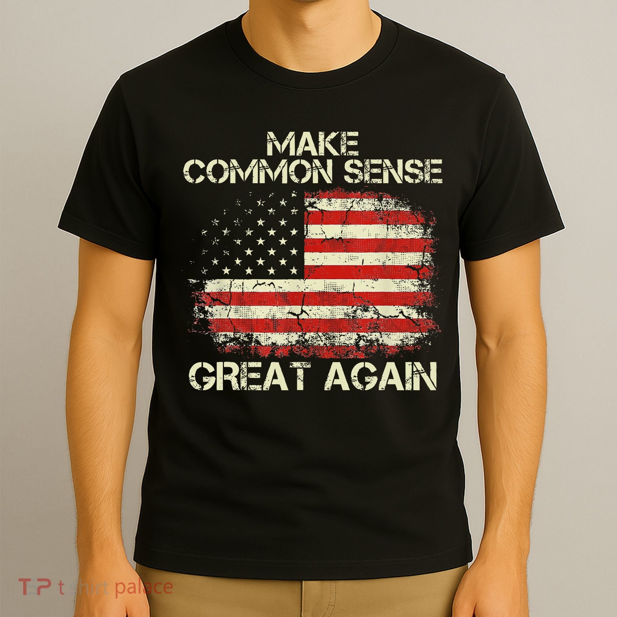 Make Common Sense Great Again Funny Humor Vintage Usa Flag T-Shirt