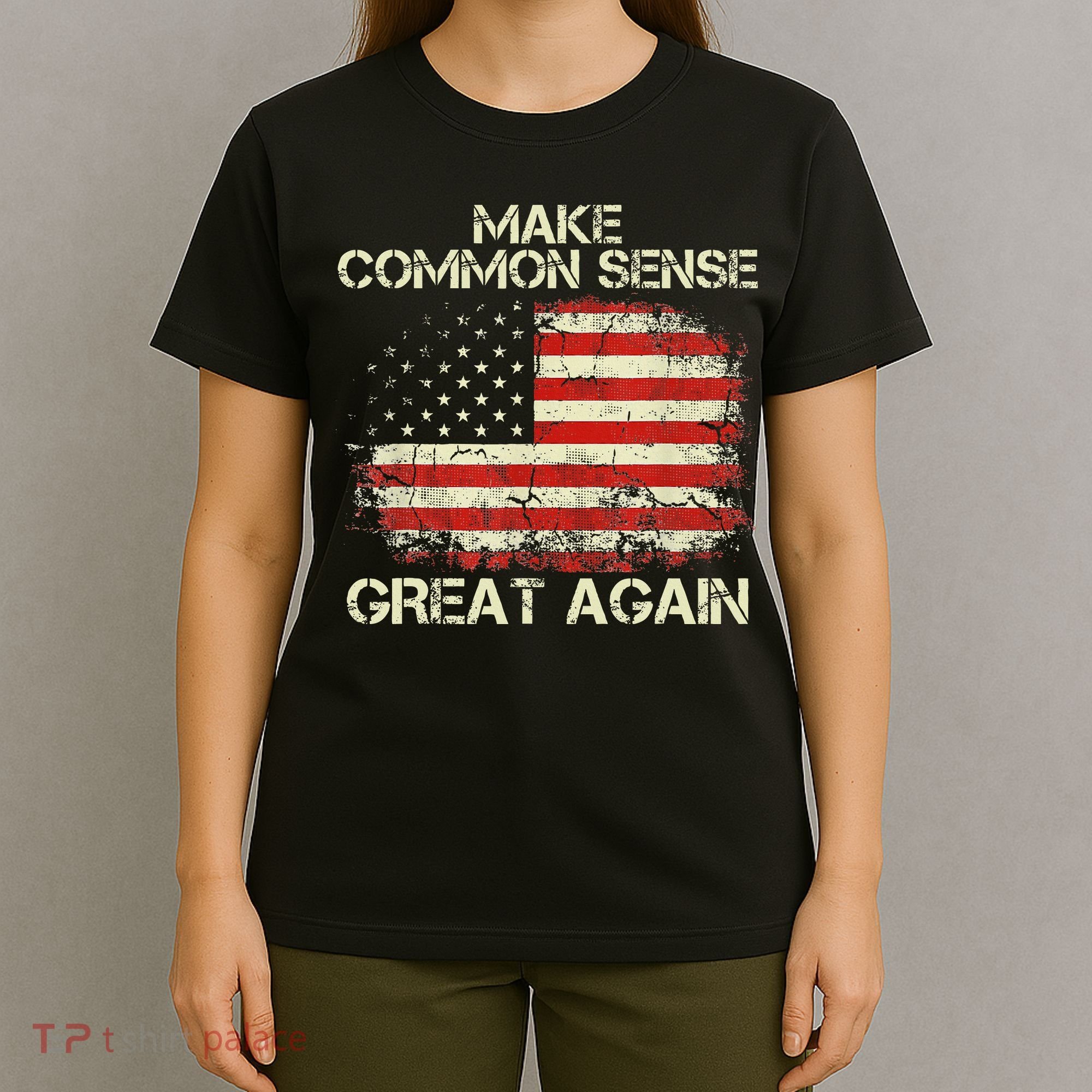 Make Common Sense Great Again Funny Humor Vintage Usa Flag T-Shirt