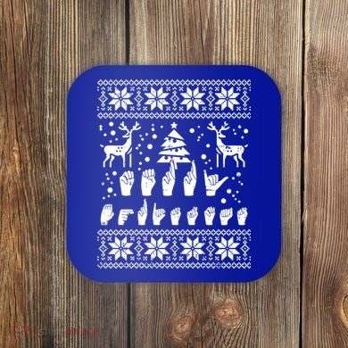 Merry Christmas Sign Language Asl Deaf Ugly Christmas Gift Coaster