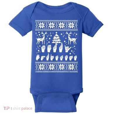 Merry Christmas Sign Language Asl Deaf Ugly Christmas Gift Baby Bodysuit