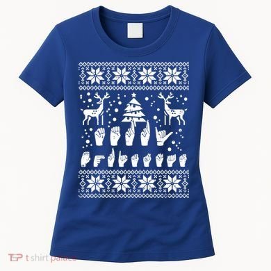 Merry Christmas Sign Language Asl Deaf Ugly Christmas Gift Women's T-Shirt