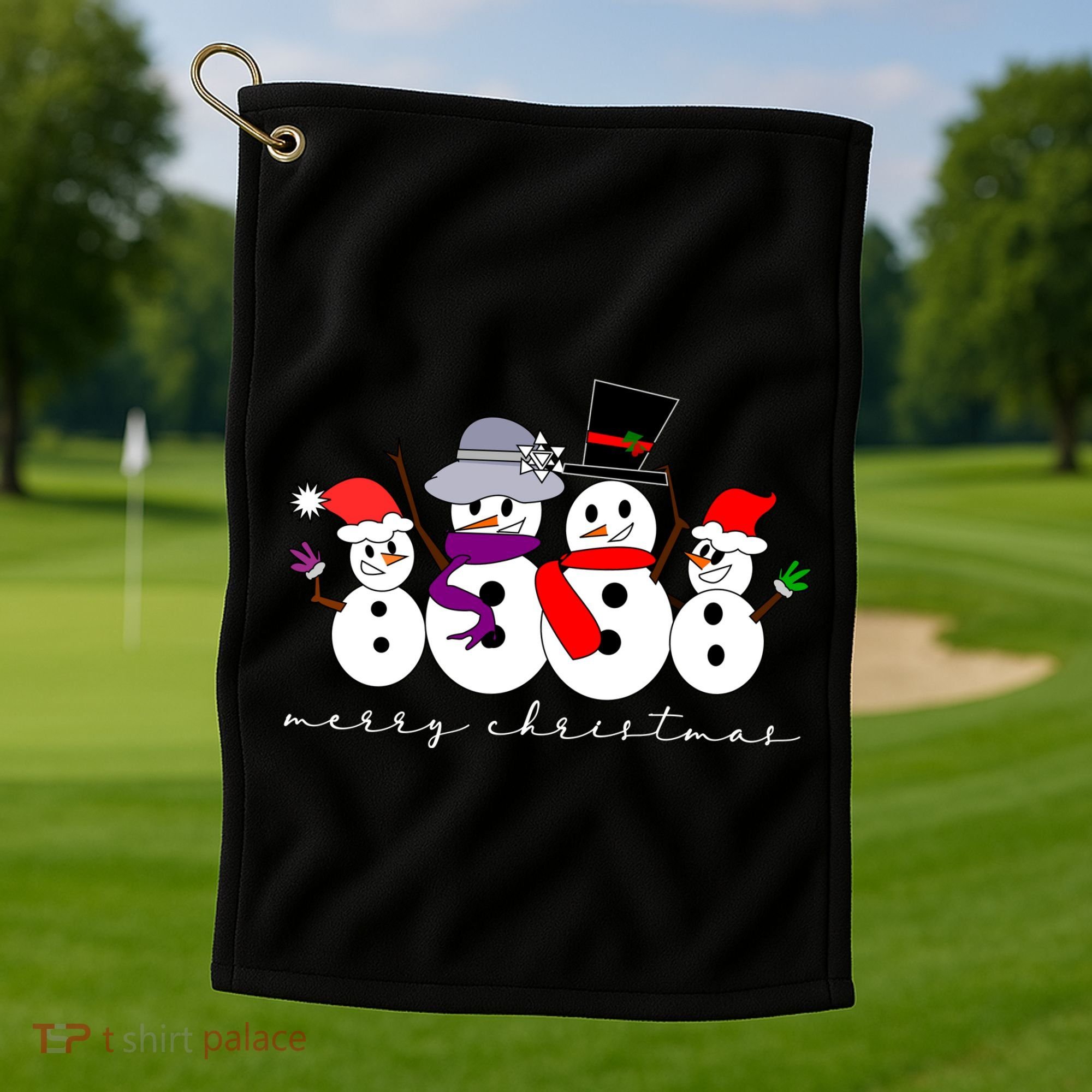 Merry Christmas Snowman Family And Friends Golf Towel