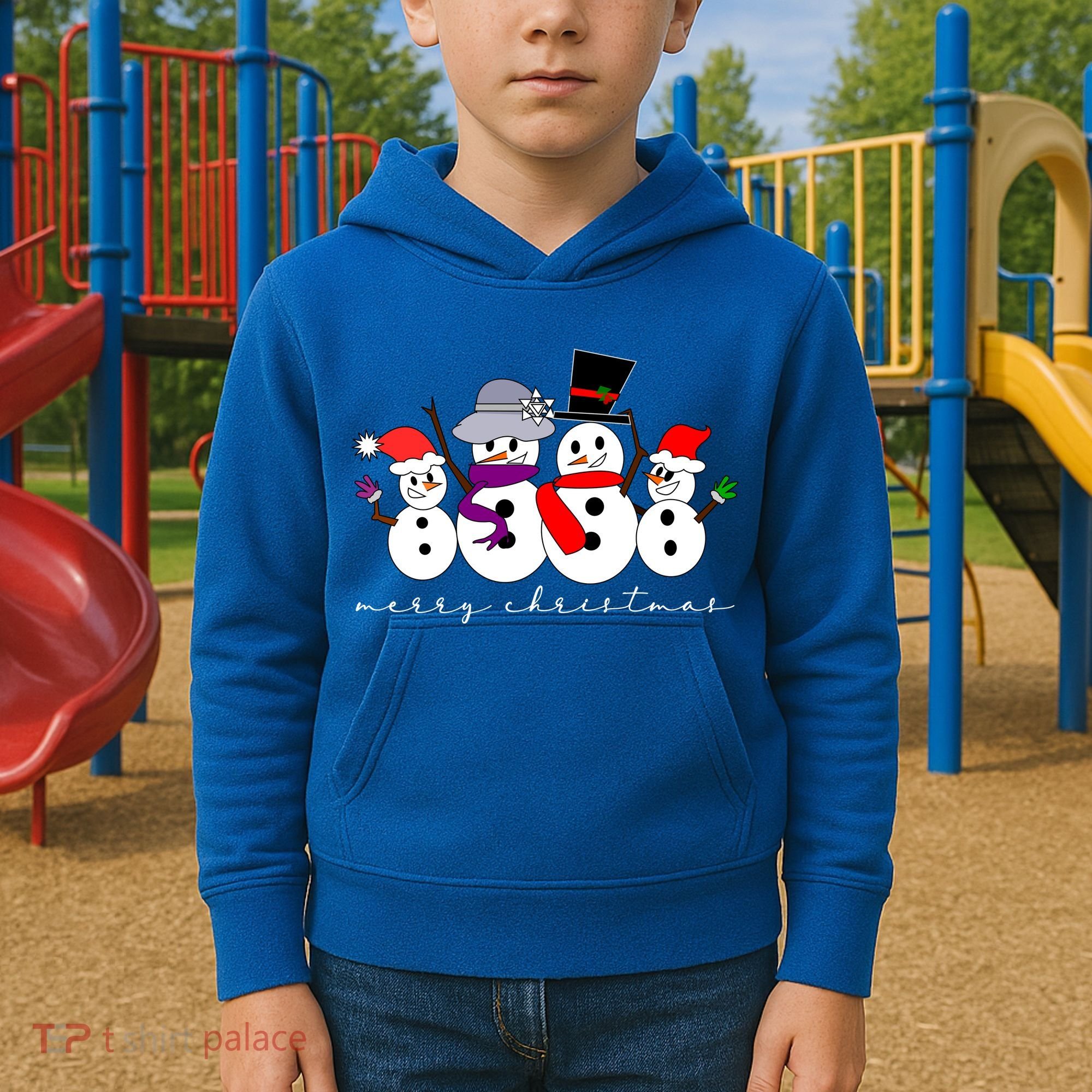 Merry Christmas Snowman Family And Friends Kids Hoodie