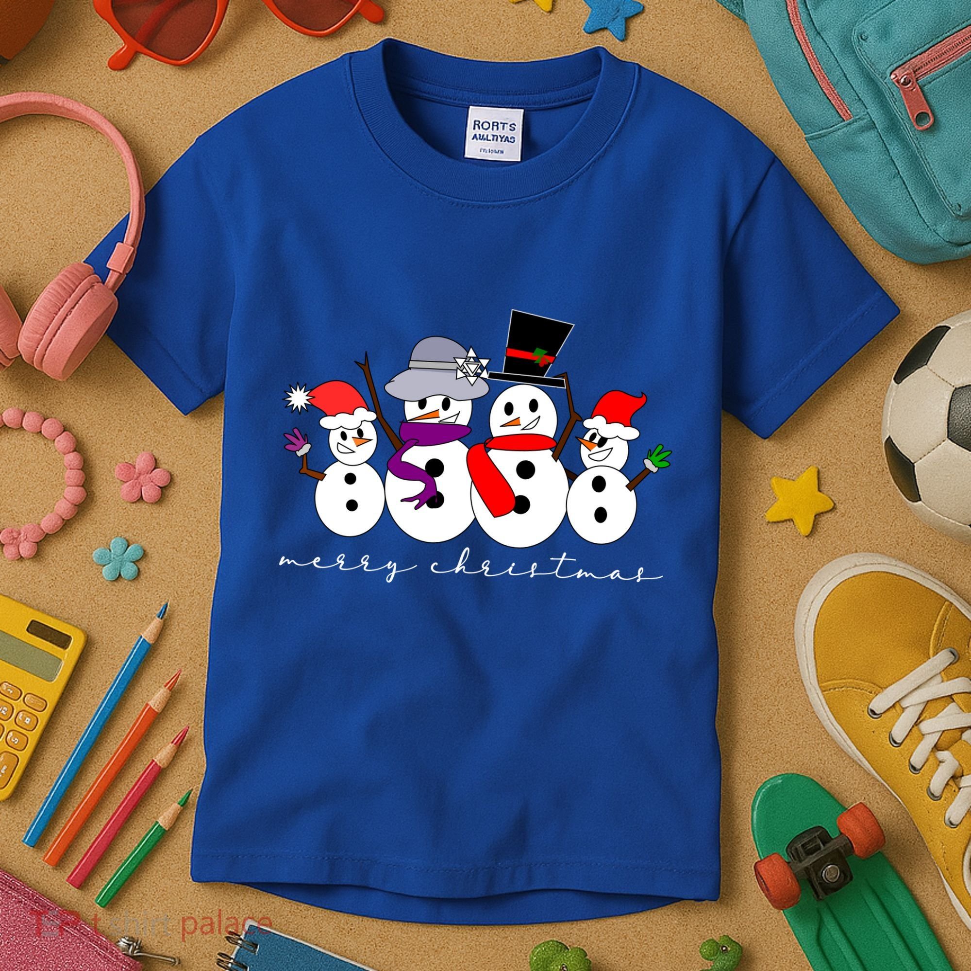 Merry Christmas Snowman Family And Friends Kids T-Shirt