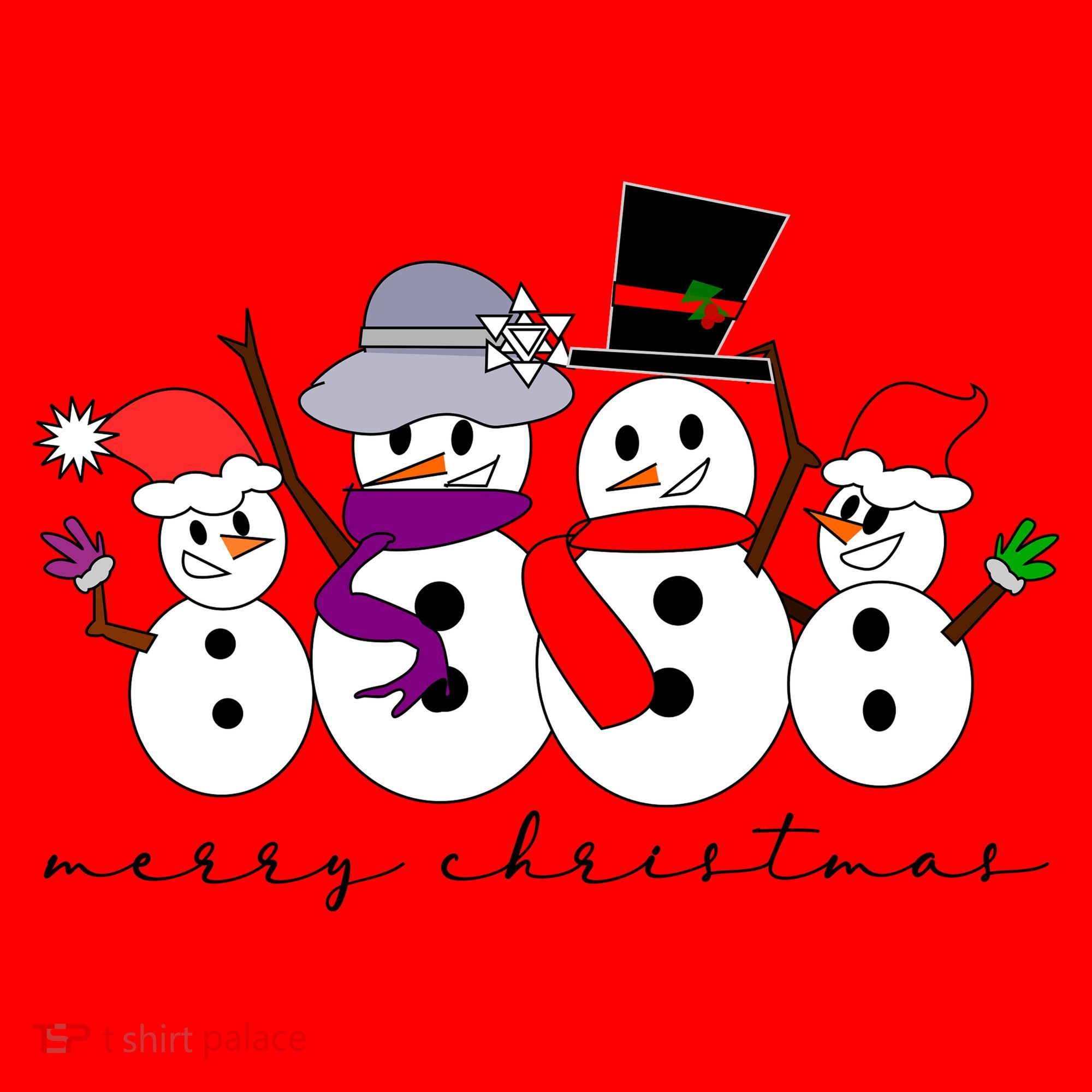 Merry Christmas Snowman Family And Friends Santa Hat