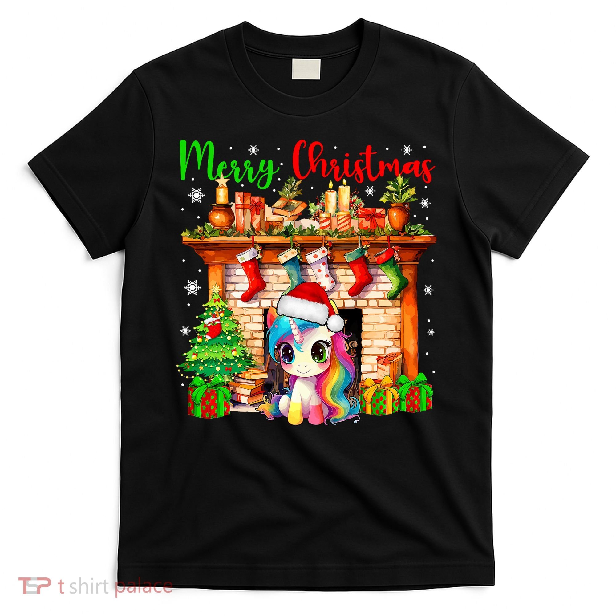 Merry Christmas Santa Unicorn Xmas Symbols Matching Family T-Shirt