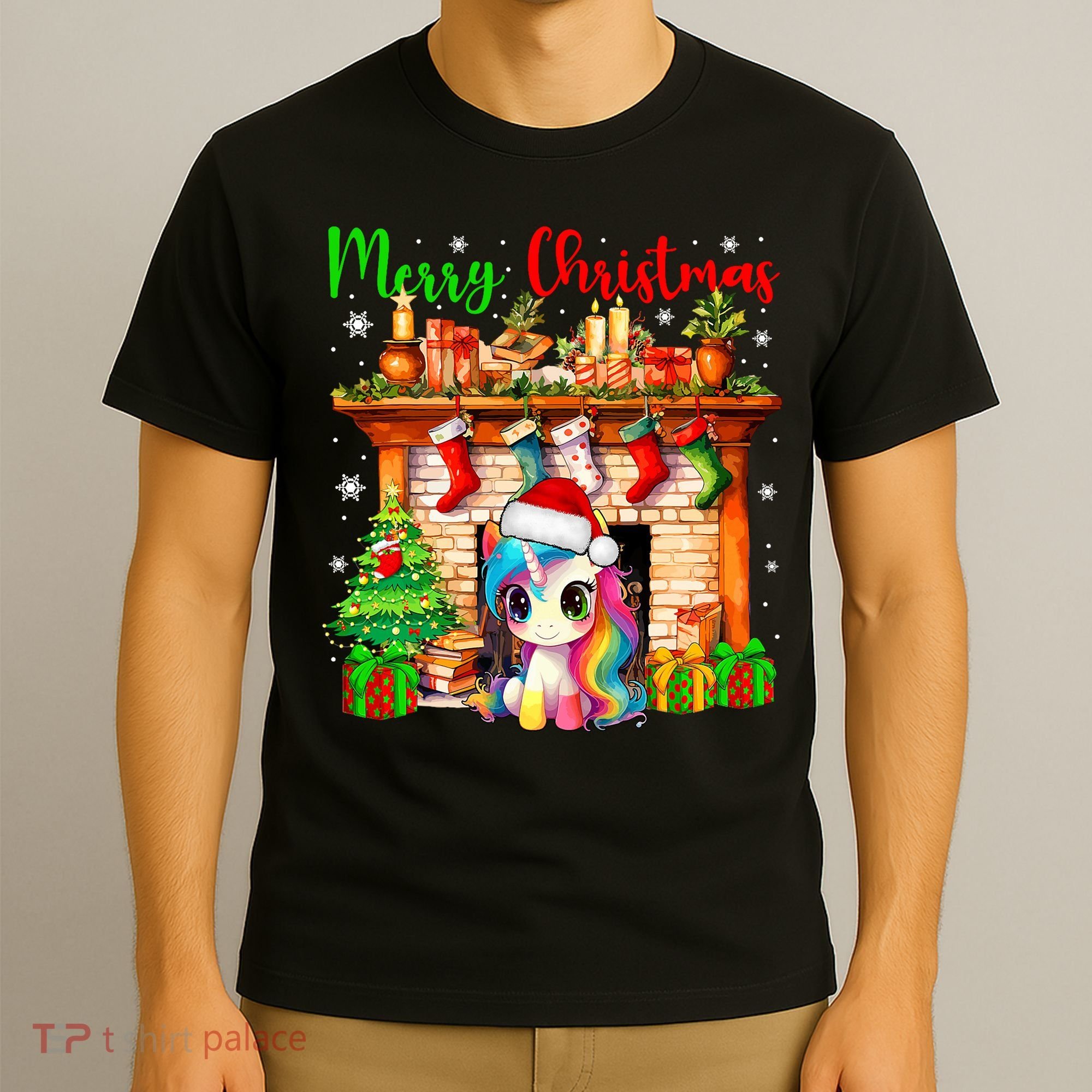 Merry Christmas Santa Unicorn Xmas Symbols Matching Family T-Shirt