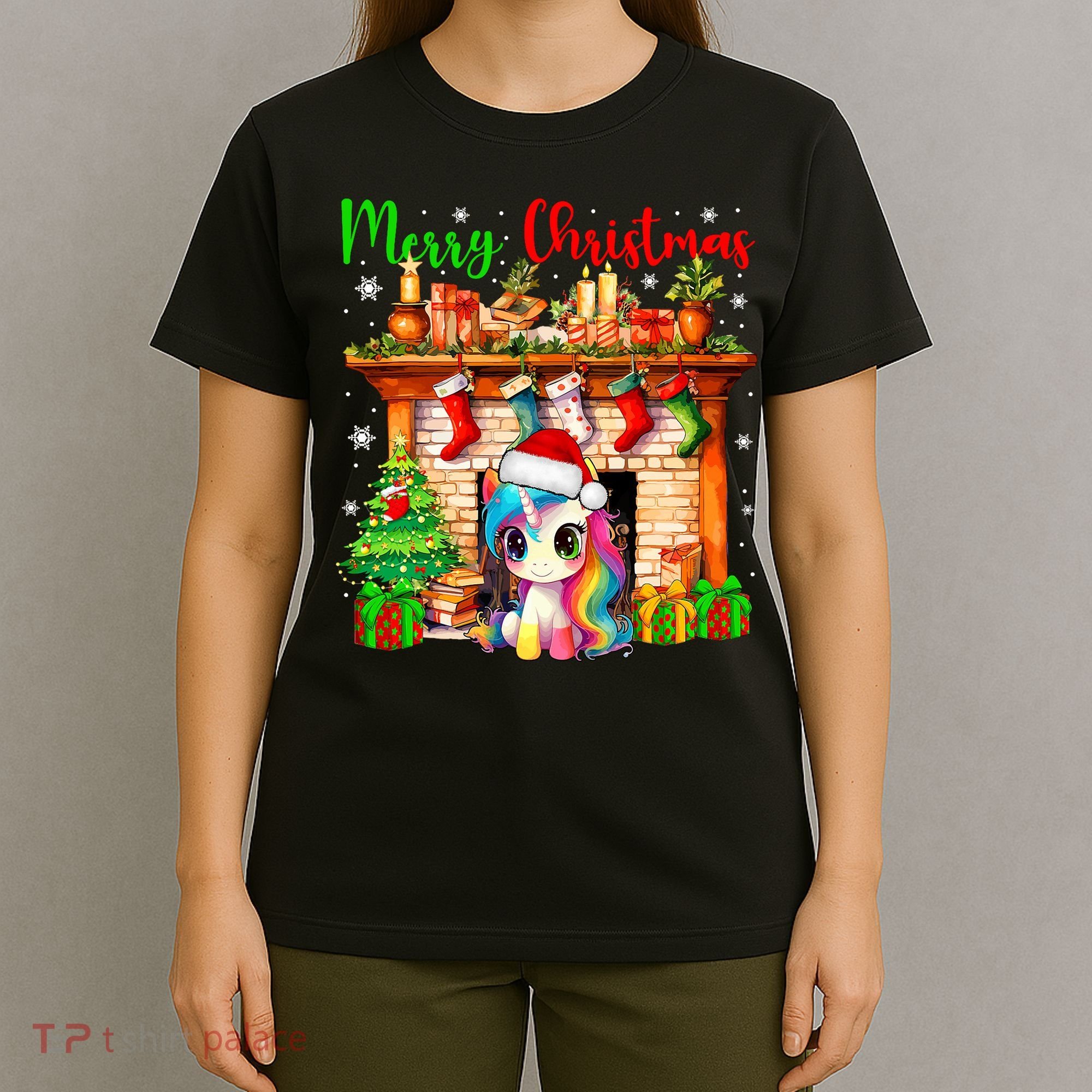 Merry Christmas Santa Unicorn Xmas Symbols Matching Family T-Shirt