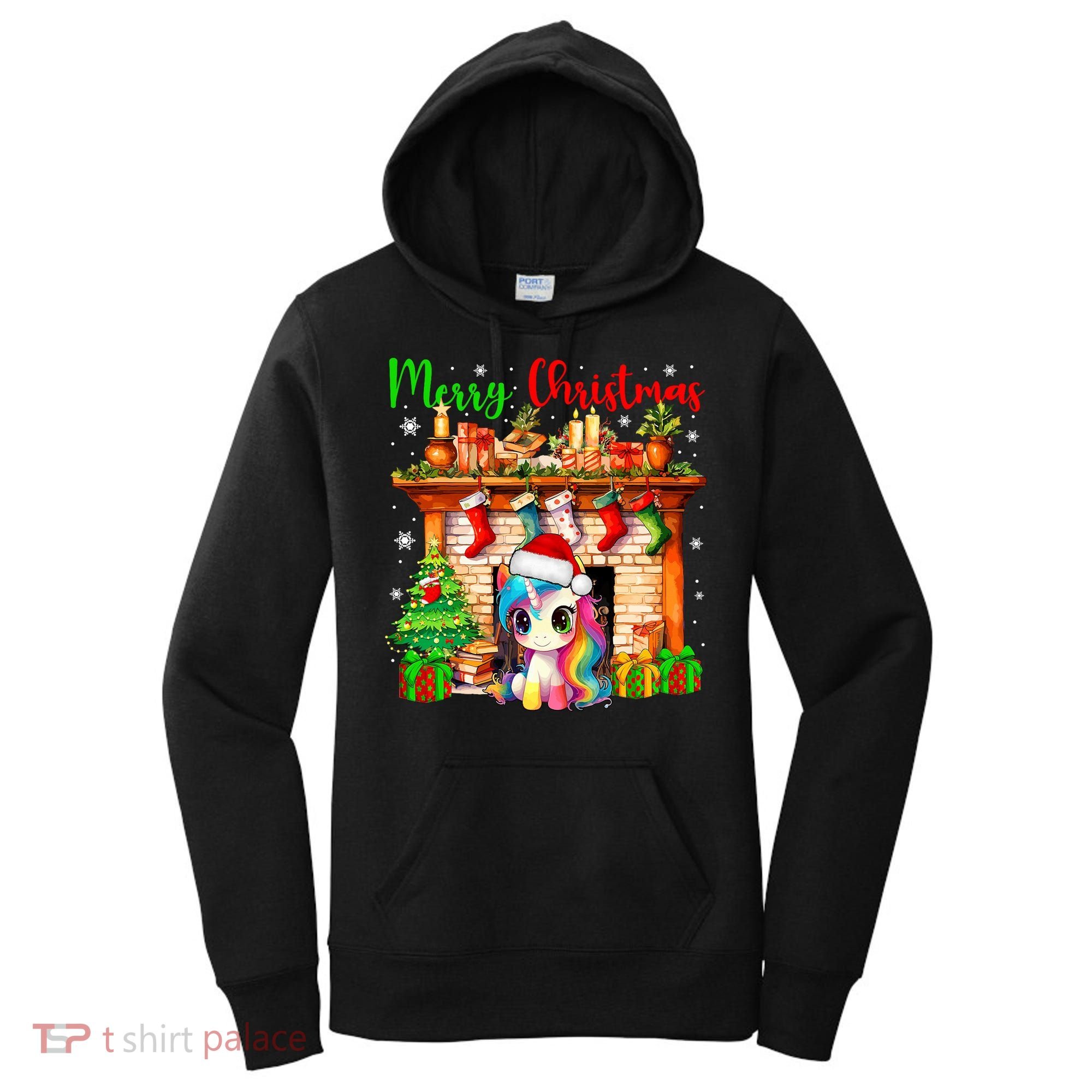 Merry Christmas Santa Unicorn Xmas Symbols Matching Family Women's Hoodie