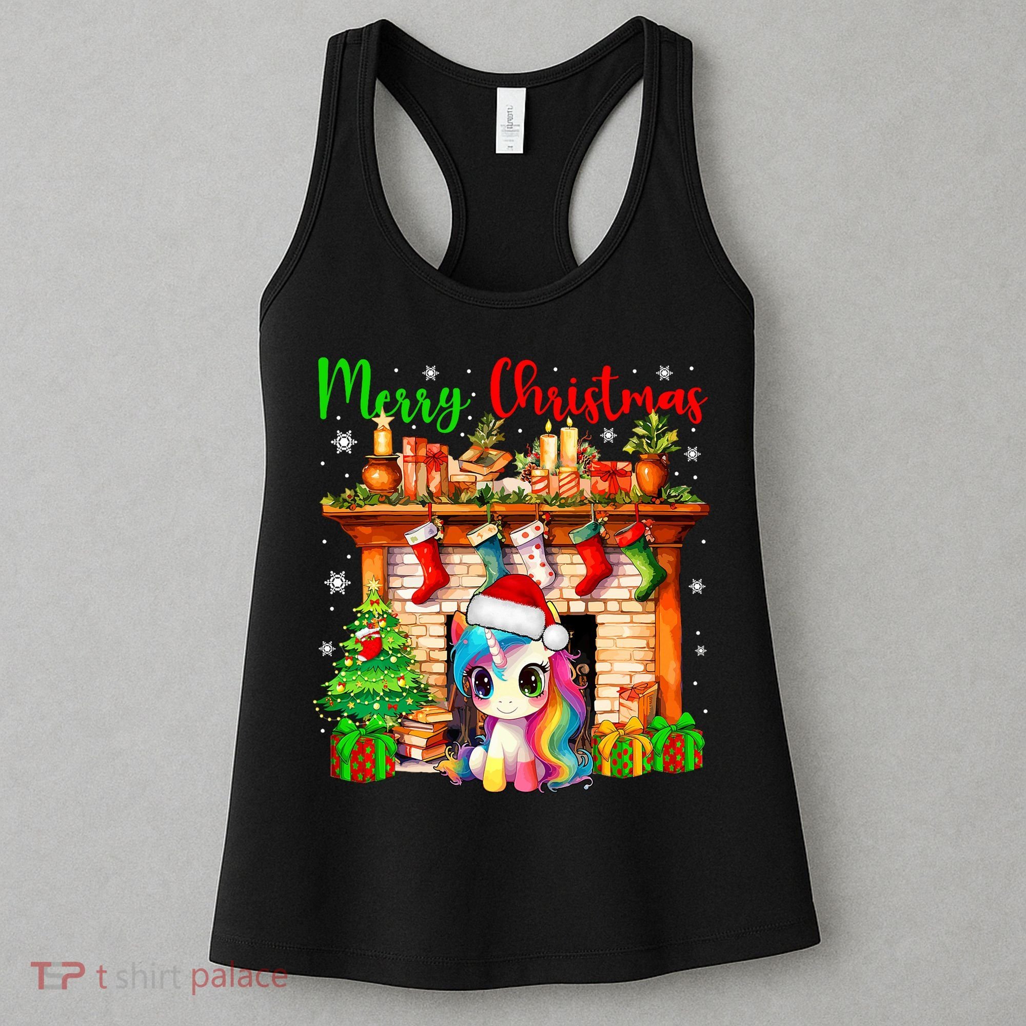Merry Christmas Santa Unicorn Xmas Symbols Matching Family Women's Tank Top