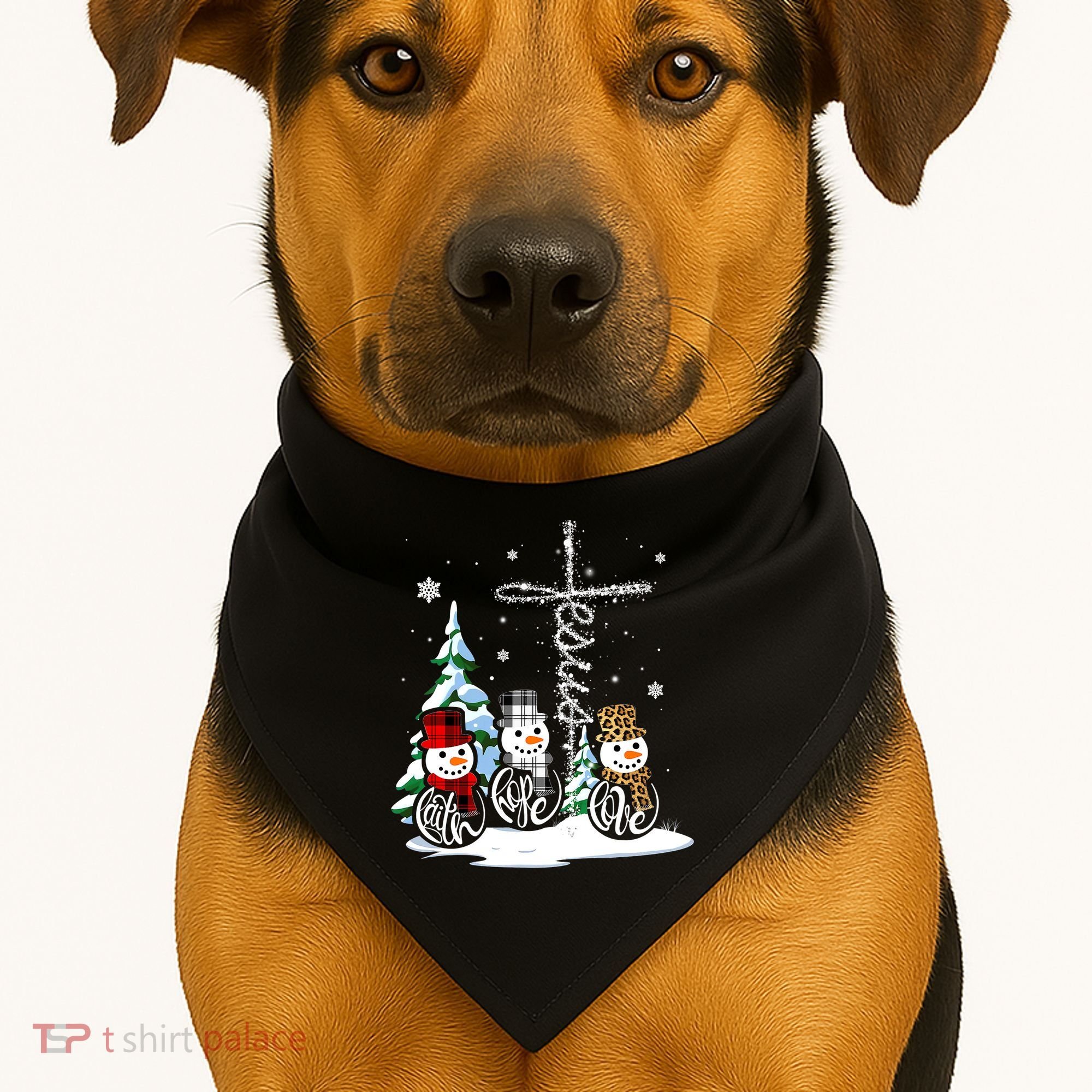 Merry Christmas Snow Faith Hope Love Christmas USA-Made Doggie Bandana