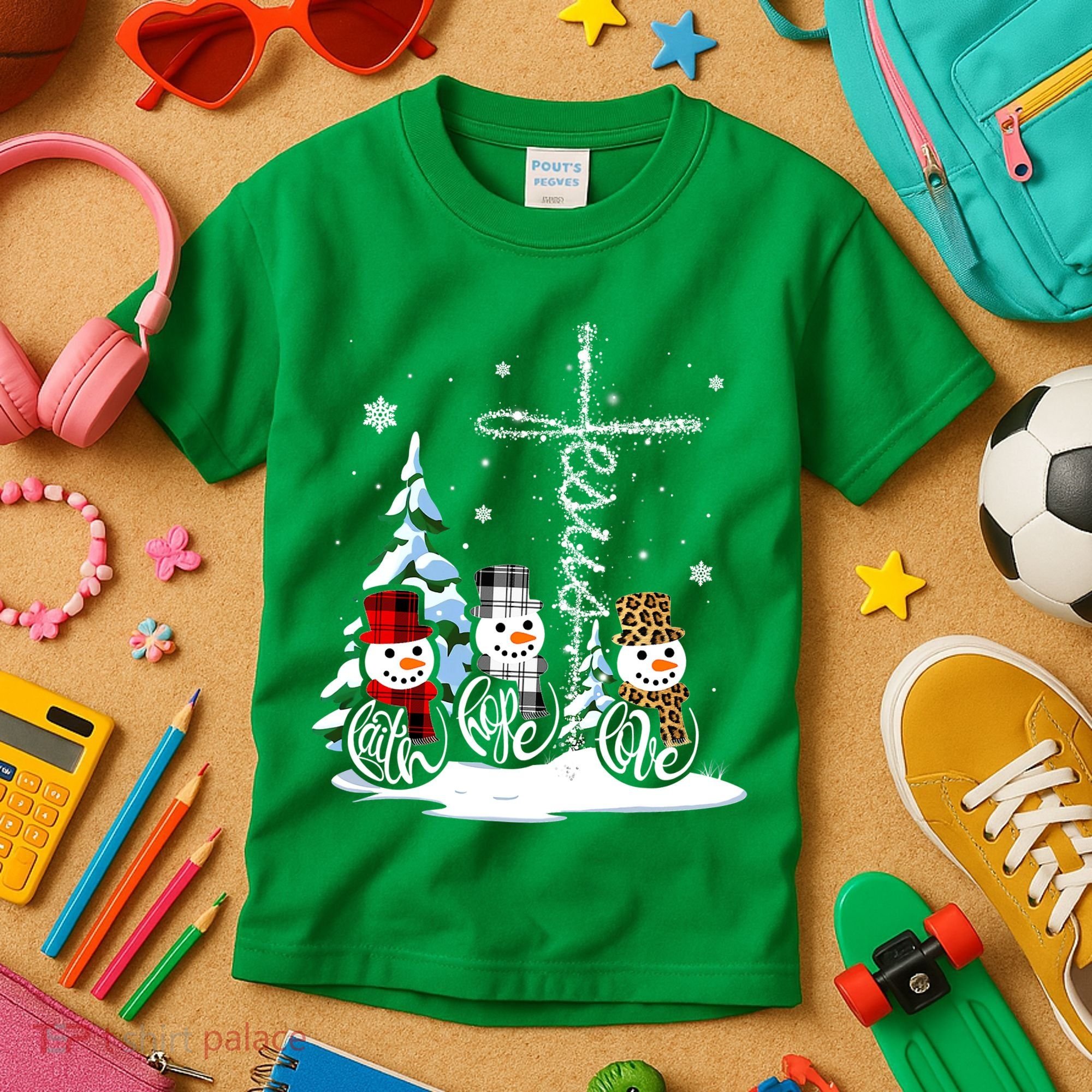 Merry Christmas Snow Faith Hope Love Christmas Kids T-Shirt