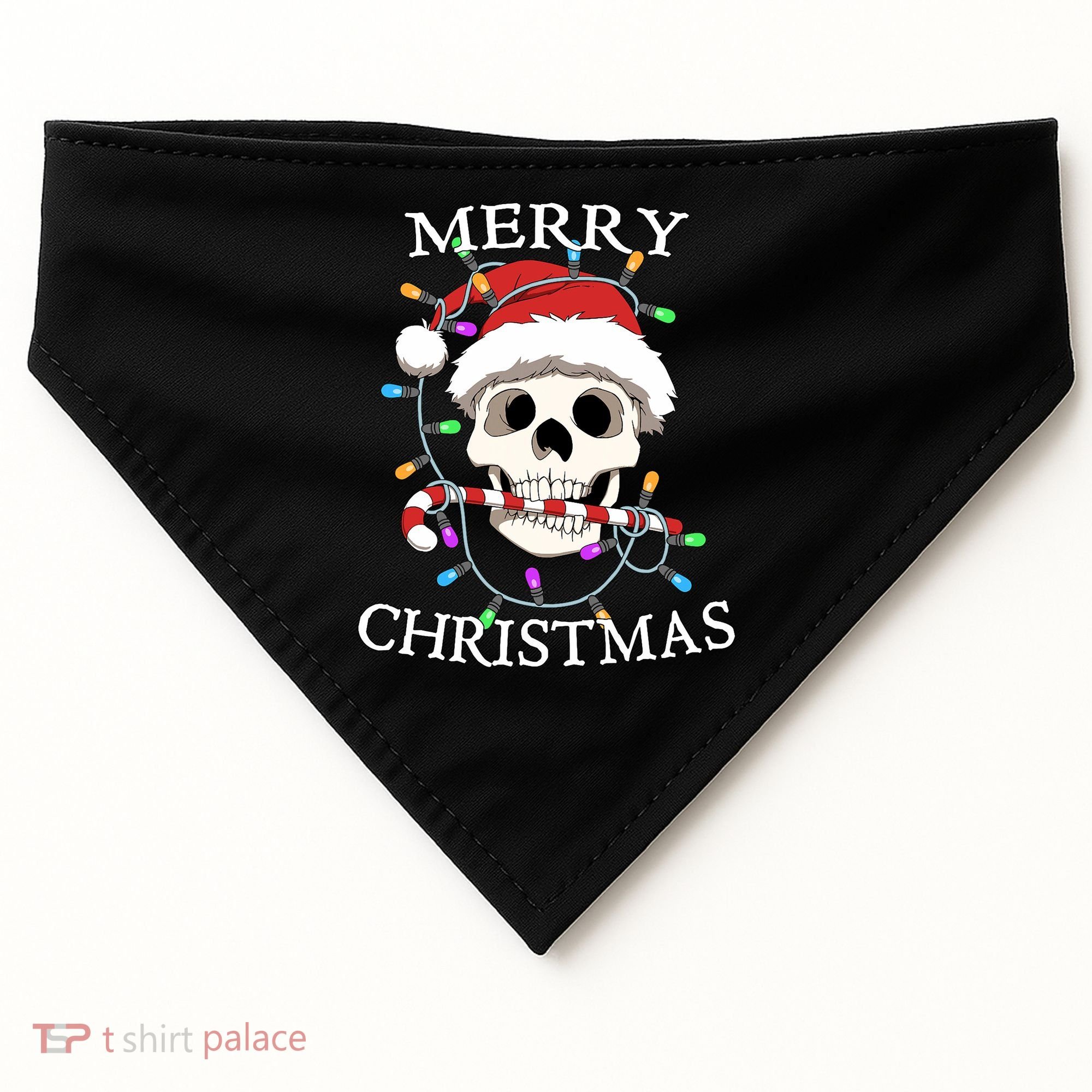 Merry Christmas Skull Skeleton USA-Made Doggie Bandana