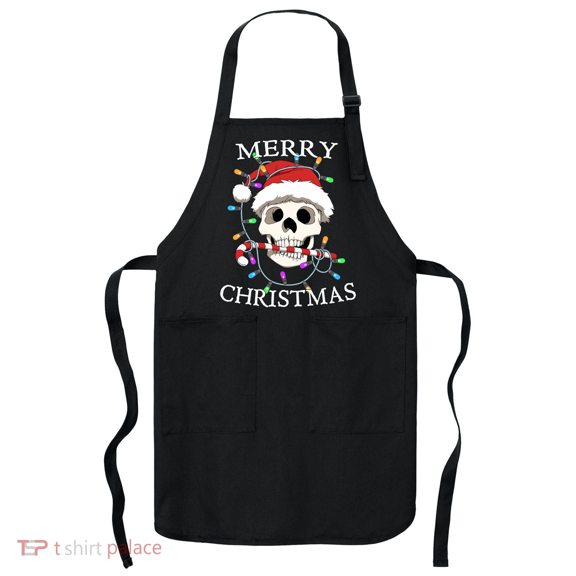 Merry Christmas Skull Skeleton Apron