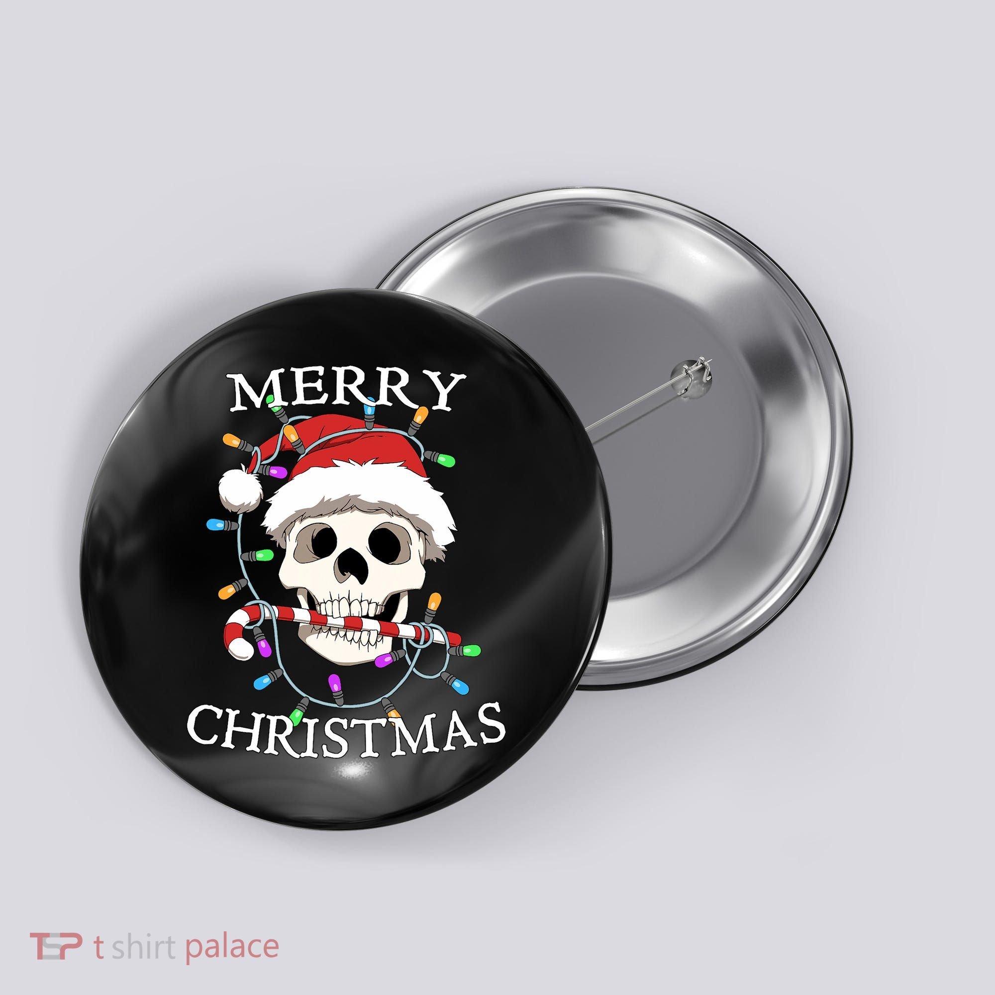 Merry Christmas Skull Skeleton Button