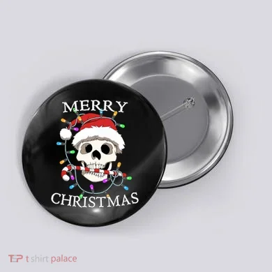 Merry Christmas Skull Skeleton Button