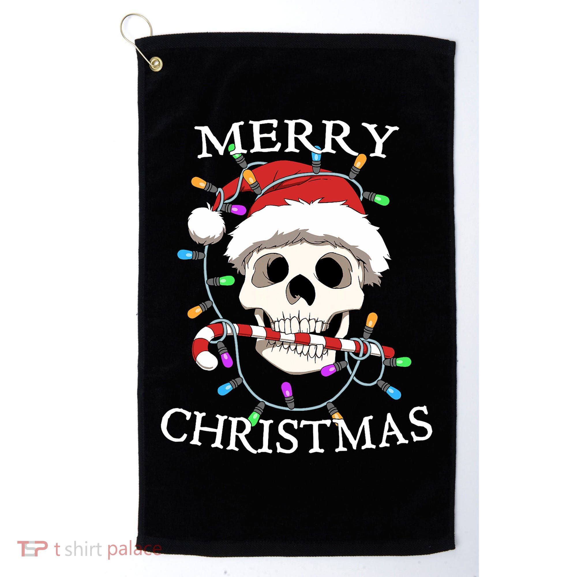 Merry Christmas Skull Skeleton Golf Towel