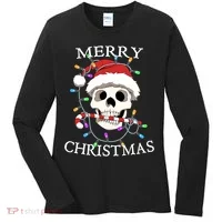 Merry Christmas Skull Skeleton Women's Long Sleeve Shirt thumb 0