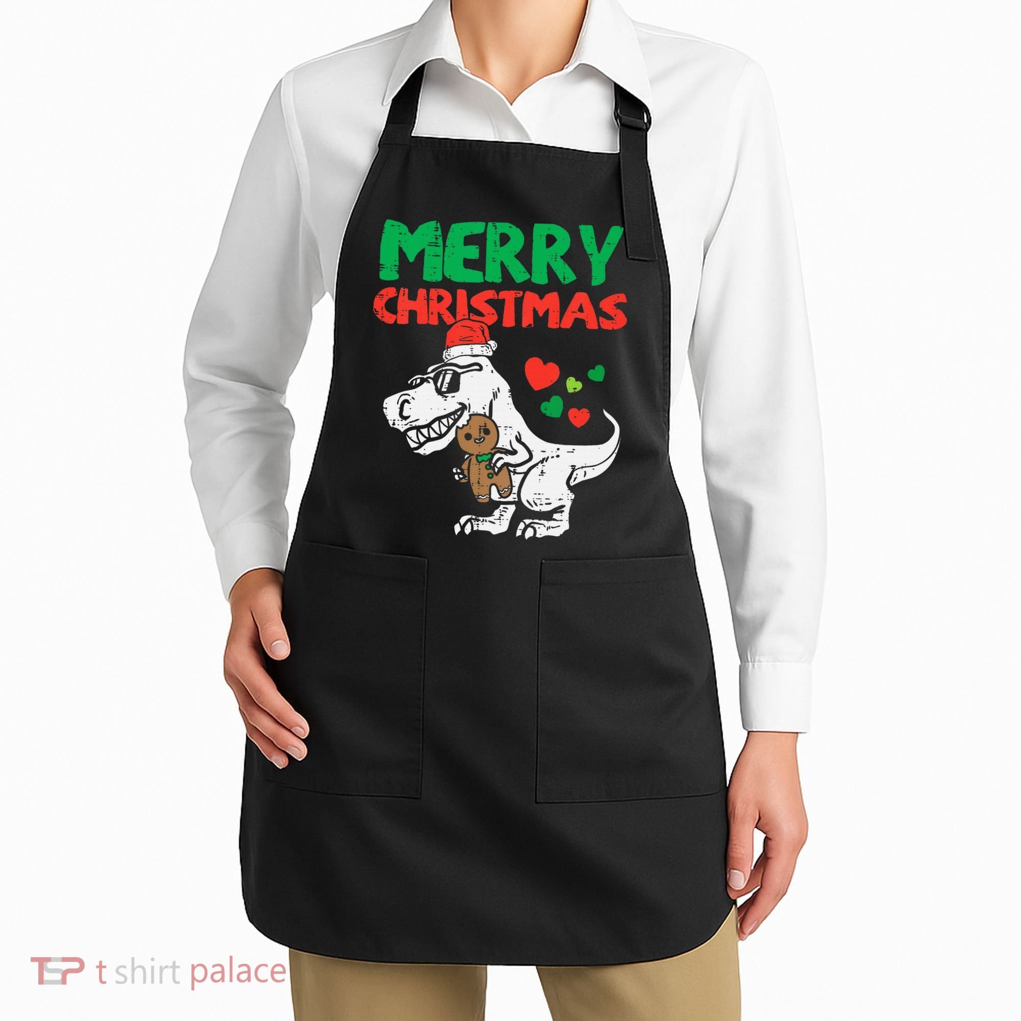 Merry Christmas Trex Dino Pajamas Apron