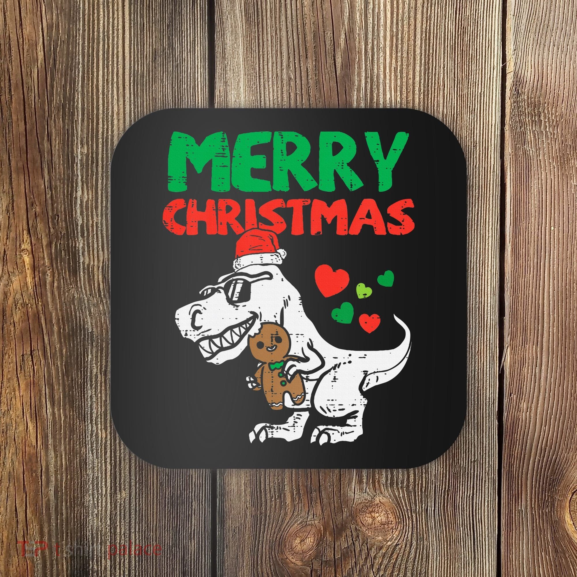 Merry Christmas Trex Dino Pajamas Coaster