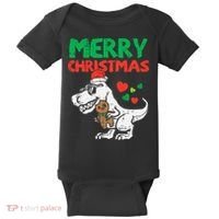 Merry Christmas Trex Dino Pajamas Baby Bodysuit thumb 0