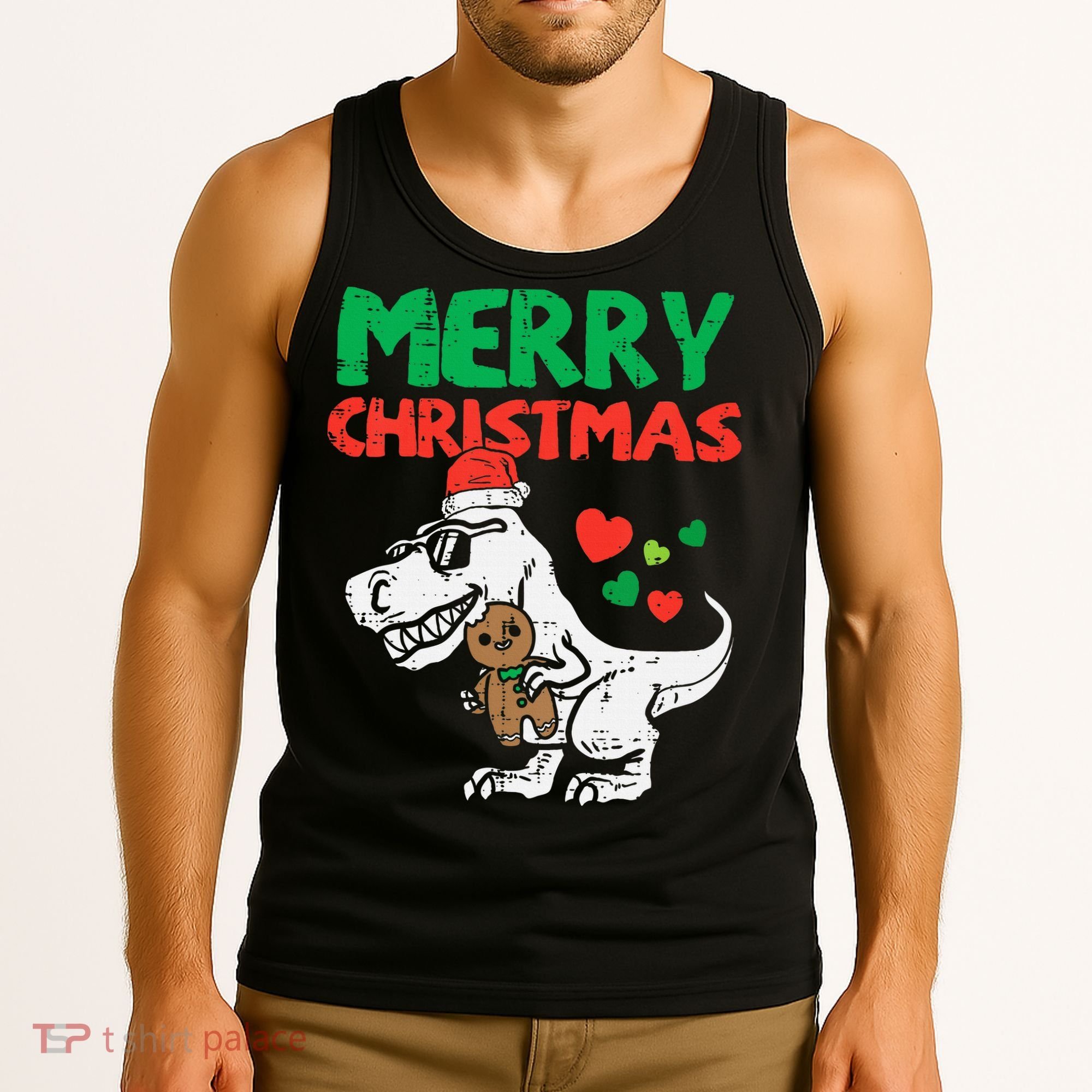 Merry Christmas Trex Dino Pajamas Tank Top