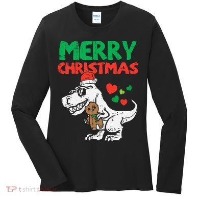 Merry Christmas Trex Dino Pajamas Women's Long Sleeve Shirt