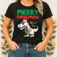 Merry Christmas Trex Dino Pajamas Women's T-Shirt thumb 2