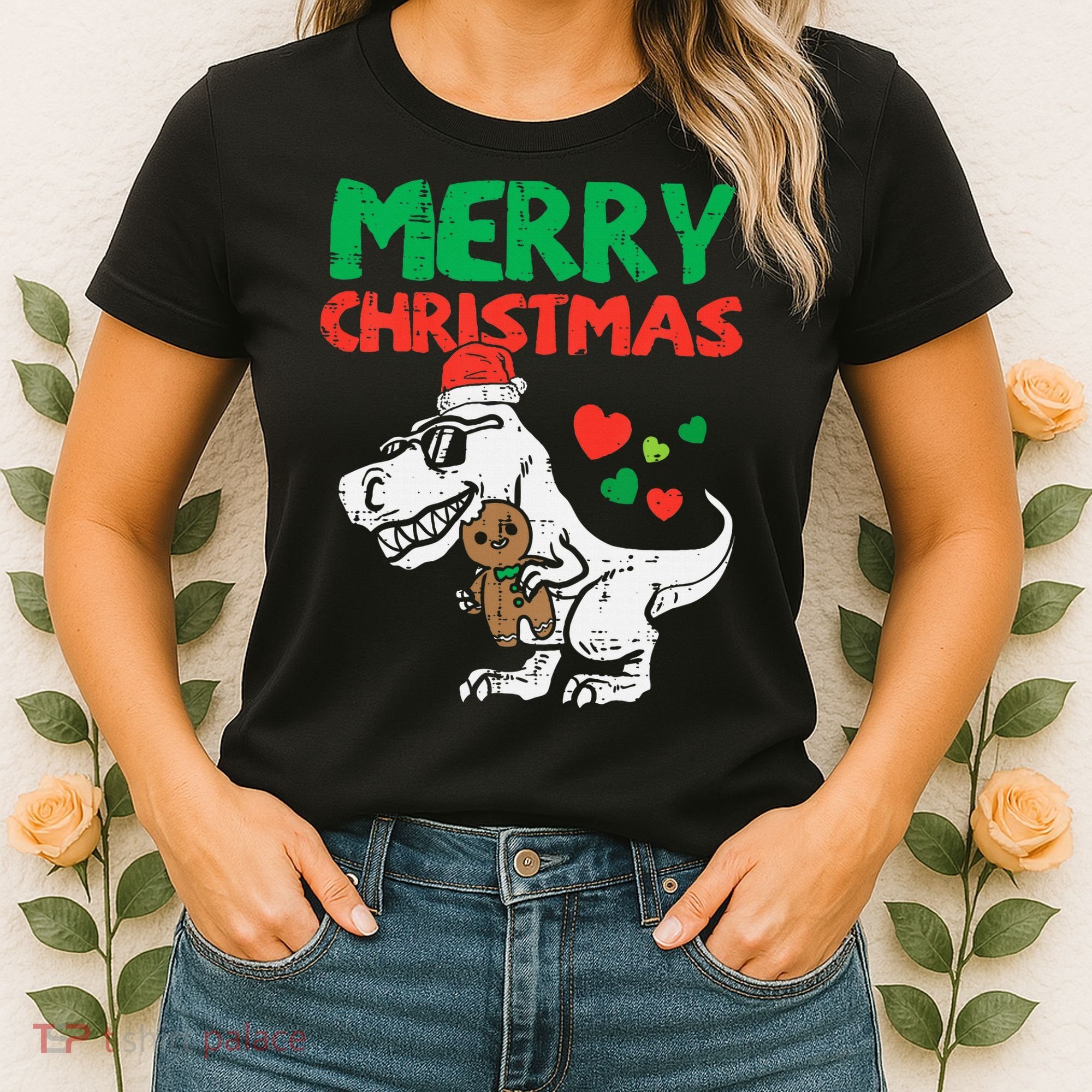 Merry Christmas Trex Dino Pajamas Women's T-Shirt