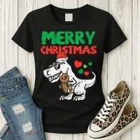 Merry Christmas Trex Dino Pajamas Women's T-Shirt thumb 3
